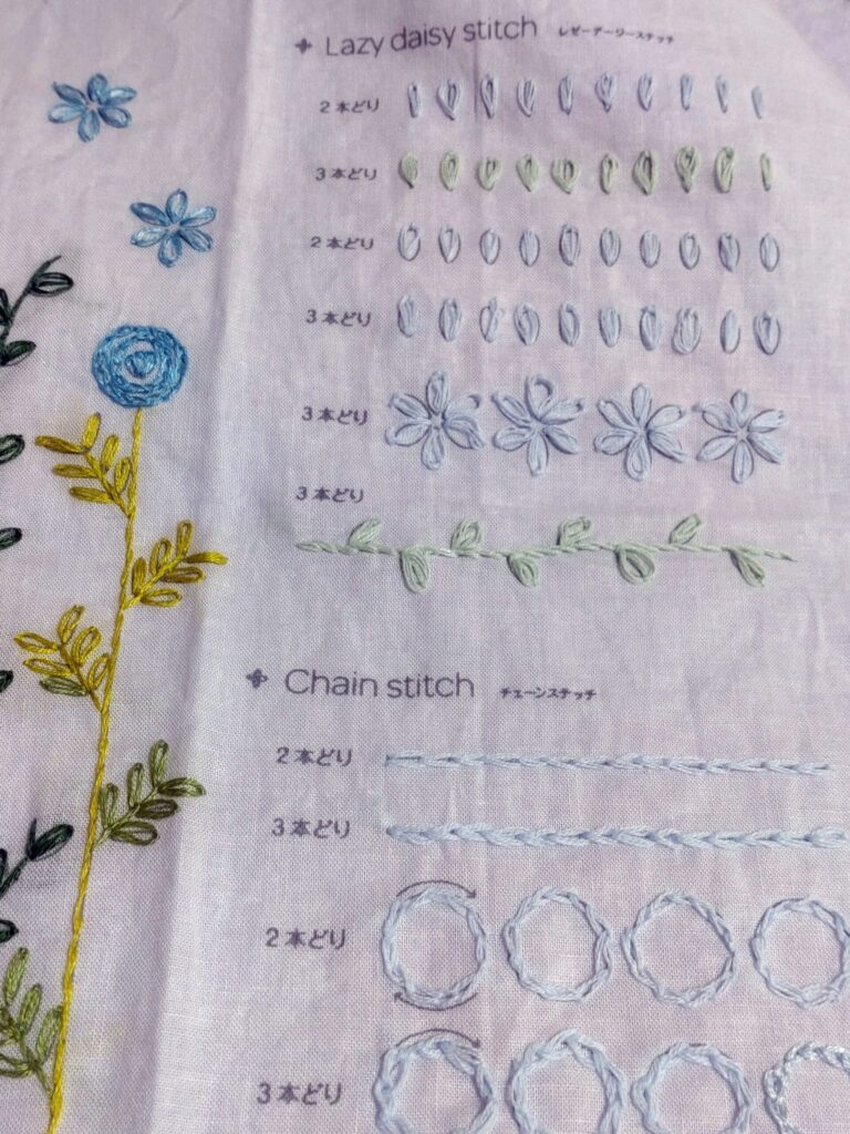 セリアの刺しゅうプリントクロス（チェーンステッチ練習）